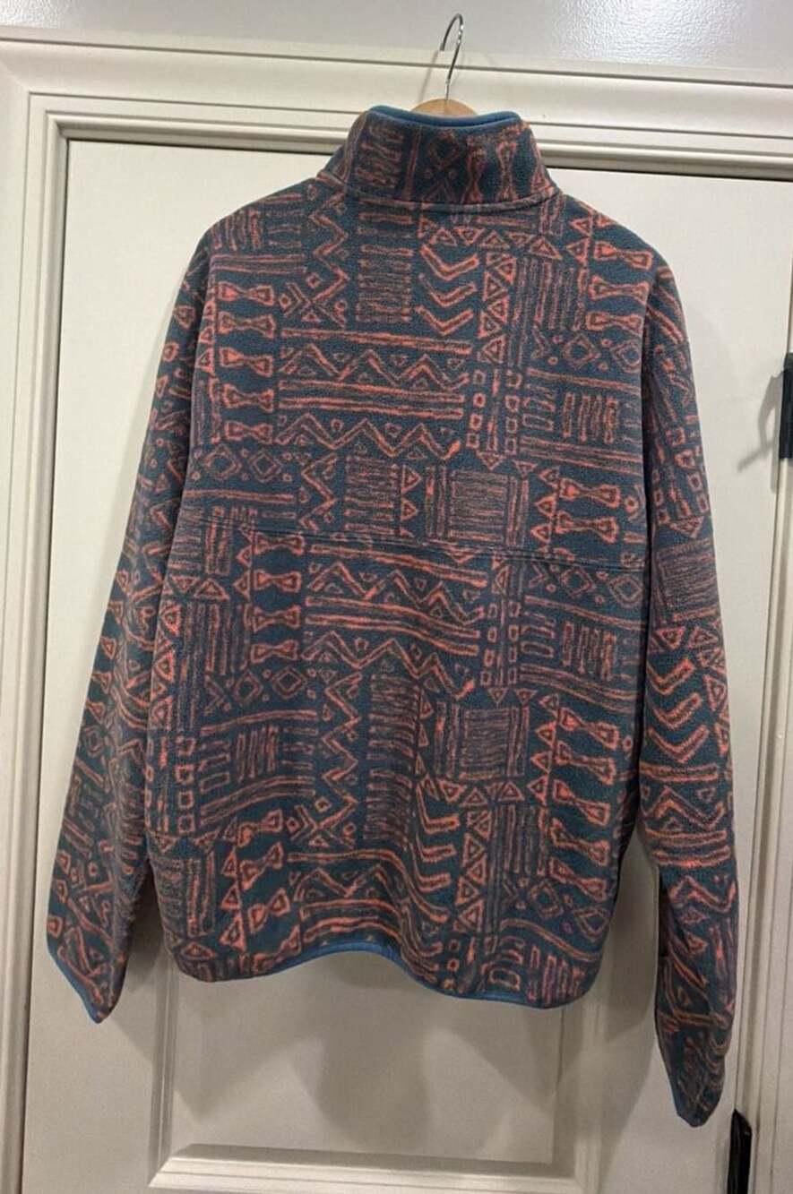 L.L. Bean Snap-T Fleece Pullover WL/MM REG Blue Aztec Print - Picture 4 of 5